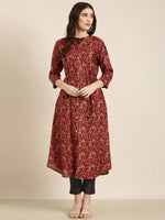 Women Maroon Paisley A-Line Kurta-RJF-034-Maroon