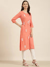 Women Coral Floral A-Line Kurta-NJ-3502410-Coral