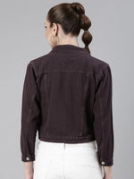 Women Violet Solid Denim Jacket-GZ-5598A-Violet