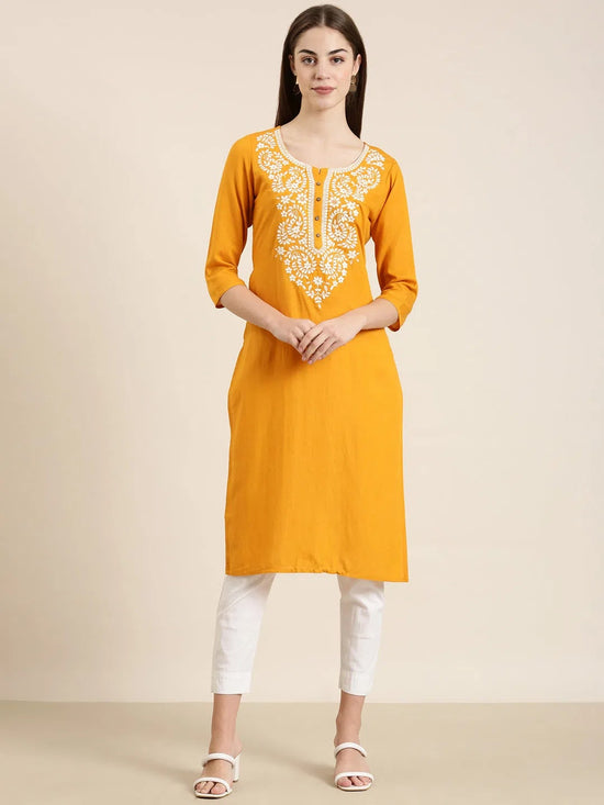 Women Orange Solid Straight Kurta-NJ-3570299-Orange