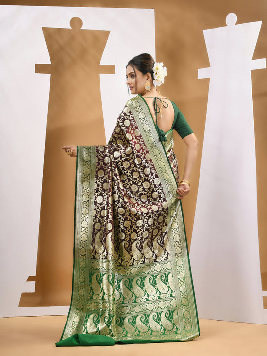 Dark Chocolate Silk Banarasi Saree With Zari Woven Designs-MA53BSL441050010