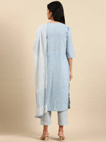 Women's Blue Printed Kurta Set-GW-458-Blue