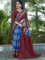 Saree Mall Women's Cotton Blue Printed Designer Saree With Blouse Piece-MINAXI3402