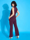 Women Burgundy Sleeveless Tie-Up Blazer With Bell Bottom Pants