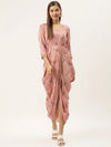 Overlap side cowl dress in dusty pink