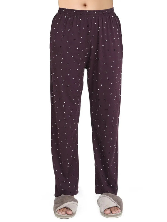 Smarty Pants Women's Cotton Lycra Wine Color Heart Print Night Suit