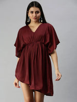 Women's Maroon Solid A-Line Dress-AE-9932-Maroon