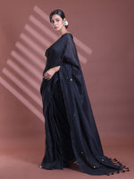 Black Pure Cotton Soft Saree With Sequined Work-MA59CT06510037