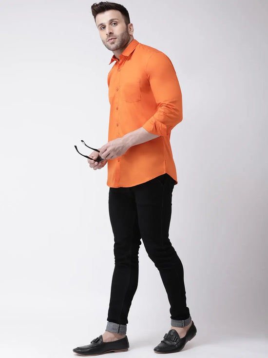 Hangup Men Slim Solid Shirts-CollarOrangeShirt