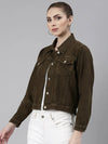 Women Brown Solid Denim Jacket-GZ-5598-Brown