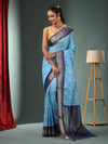 Sky Blue Blended Silk Handwoven Ajrakh Print Saree-MA50BSL34830021