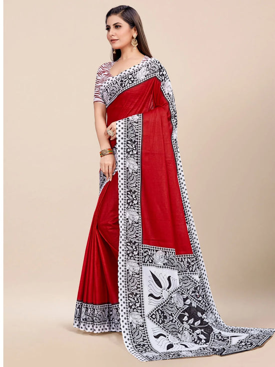 Saree Mall Women's Cotton Red Printed Designer Saree With Blouse Piece-MINAXI2003