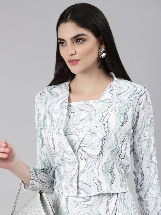 Women Off White Printed A-Line Dress-AE-15936-Offwhiteseagreen