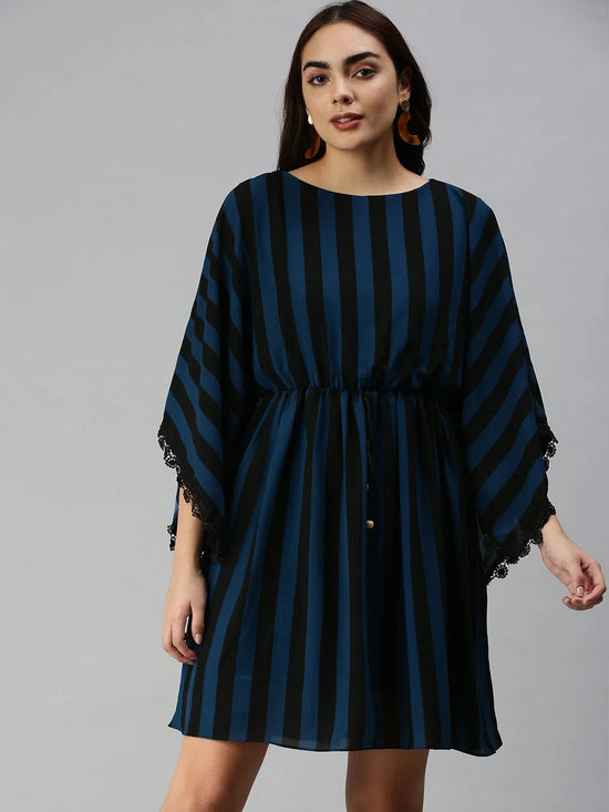 Women's Black Striped Kaftan Dress-SP-5846-Blackblue