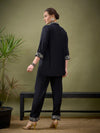 Women Black Collar And Placket Embroidered Shirt With Palazzos