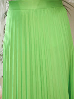 Women Green Satin Accordion Pleated Maxi Skirt