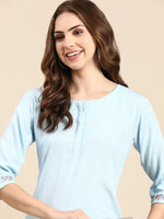 Women's Blue Solid Straight Kurta-DF-1545-Blue