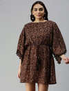 Women's Brown Floral Empire Dress-AE-9916-Brown