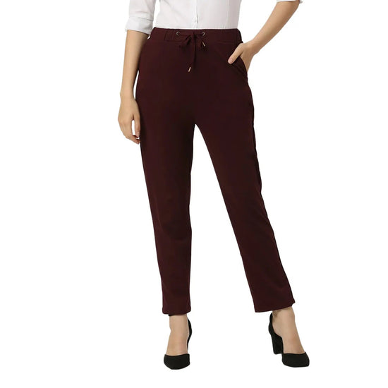 Smarty Pants Women's Cotton Lycra Ankle Length Wine Color Formal Trouser