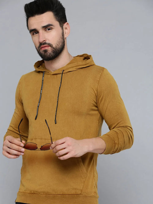 Men Yellow Solid Sweatshirt-MSK-S-1866-Mustard