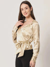 Beige Satin Knot Detail Top