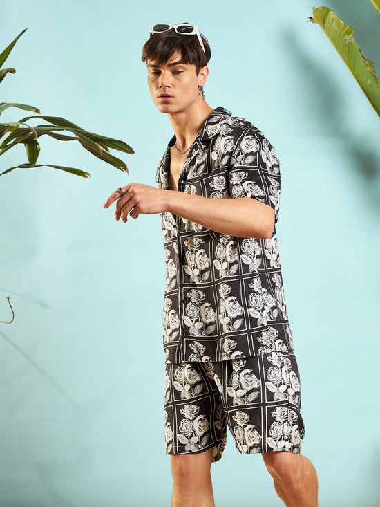 Men White & Black Floral Relax Fit Shirt