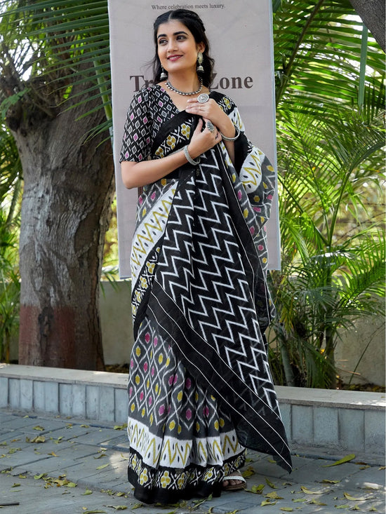 Saree Mall Women's Cotton Grey Printed Designer Saree With Blouse Piece-MINAXI3602