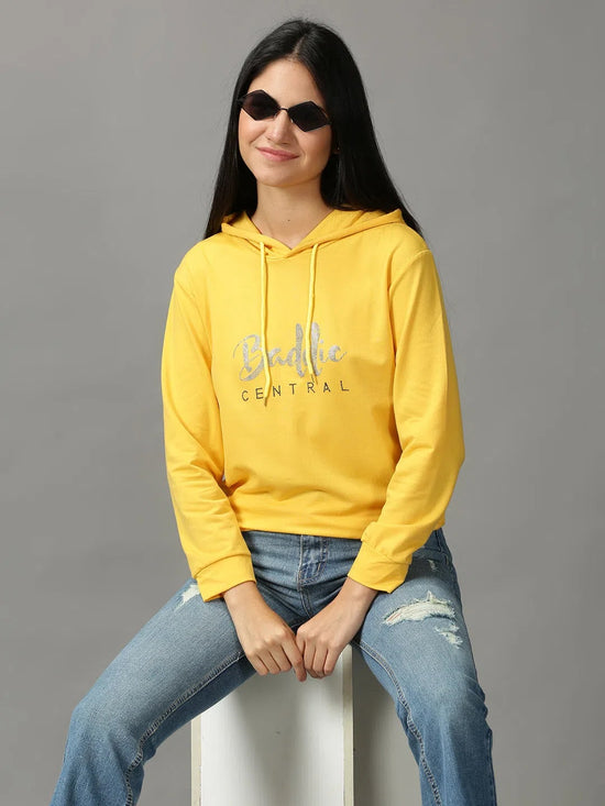 Women's Yellow Solid Sweatshirt-ARN-08-Yellow