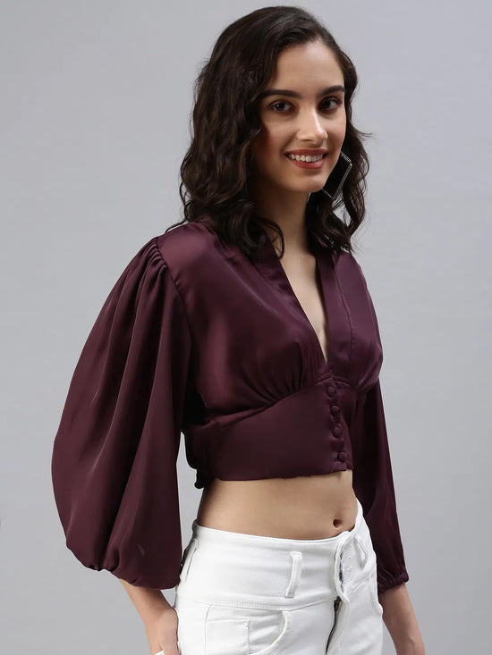 Women's Burgundy Solid Crop Top-AE-10291-Burgundy