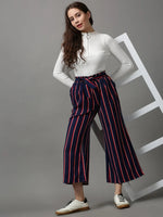 Women's Navy Blue Striped Parallel Trouser-AE-10413-Navyblue