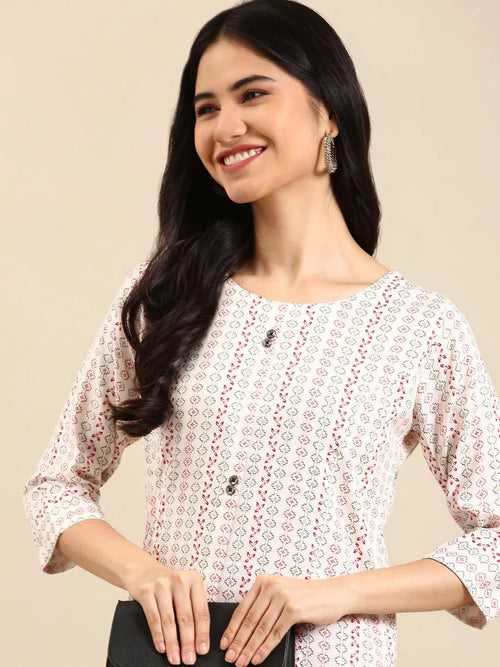 Women's White Printed Straight Kurta-SKC-3380-1-White