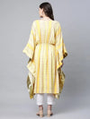 Ahalyaa Women Yellow Rayon Printed Flared Sleeve Kaftan Kurta