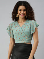 Women's Green Floral Tops-AE-7004-Seagreen