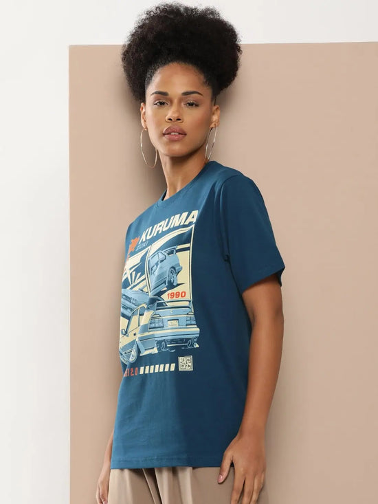 Difference of Opinion Blue Graphic Oversized T-Shirt-DOWMN315PED-XS