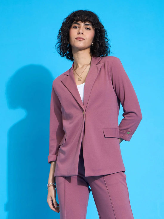 Women Pink Front Button Blazer