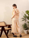 Women Beige Schiffli Peplum Top With Palazzos