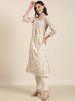 Women Cream Floral Kurta Set-UB-001-Cream