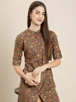 Women Taupe Floral A-Line Kurta-NJ-1084352-Taupe