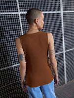 Women Brown Rib Front Wrap Top