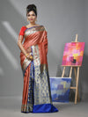 Red And Blue Silk Banarasi Patli Pallu Saree With Ethnic Motifs And Woven Designs-MA52BSL44880101