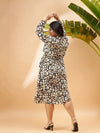 Women Black & Beige Printed Wrap Dress