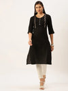 Women's Black Solid Straight Kurta-DF-1198-Black