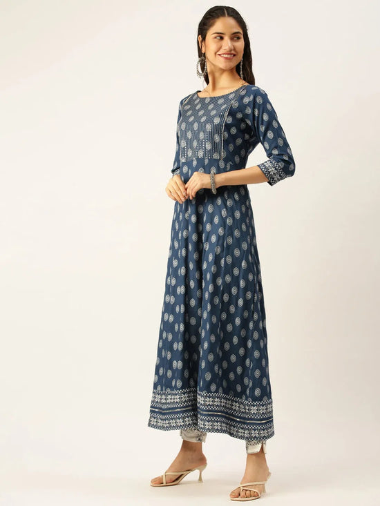 Women's Blue Printed Kurta Sets-FS-1133-Blue