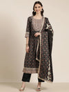 Women Black Floral Kurta Set-GW-3823-Black