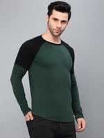 Rigo Bottle Green Round Neck Raglan Full Sleeve Printed T-Shirt