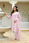 Vaasva Women Pink Linen Embroidered Solid Kurta Set With Solid Pants & Chiffon Embroidered Dupatta-142-Vaas-Palepink