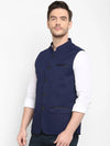 Hangup Men Standard Solid Men's Indian Wear-Navy_Jute_Nehru