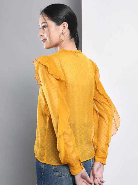 Yellow Dobby Ruffle Sleeve Top