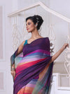 Violet And Multicolor Colorblocked Mulmul Cotton Saree-MA64MCT33770056