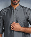 Hangup Men Standard Solid Men's Indian Wear-DarkGrey_Dupion_Patch_Short2Kurta